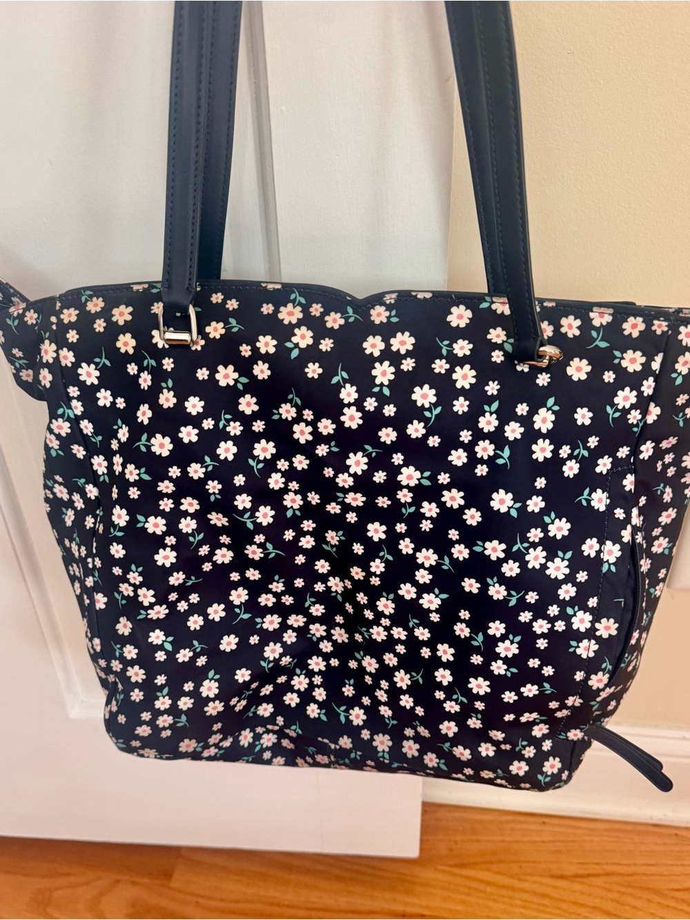 kate spade Navy Tote with Pink and White Daisy Print